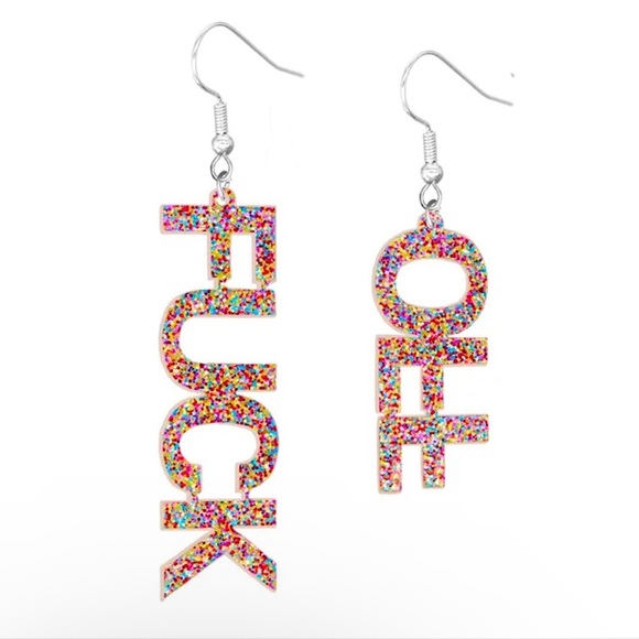 Artisan Jewelry - New Big City Fuck Off Epoxy Resin Handmade Festive Sterling Silver Hook Earrings
